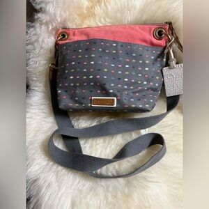 Fossil Crossbody Bag in Gray and Coral
